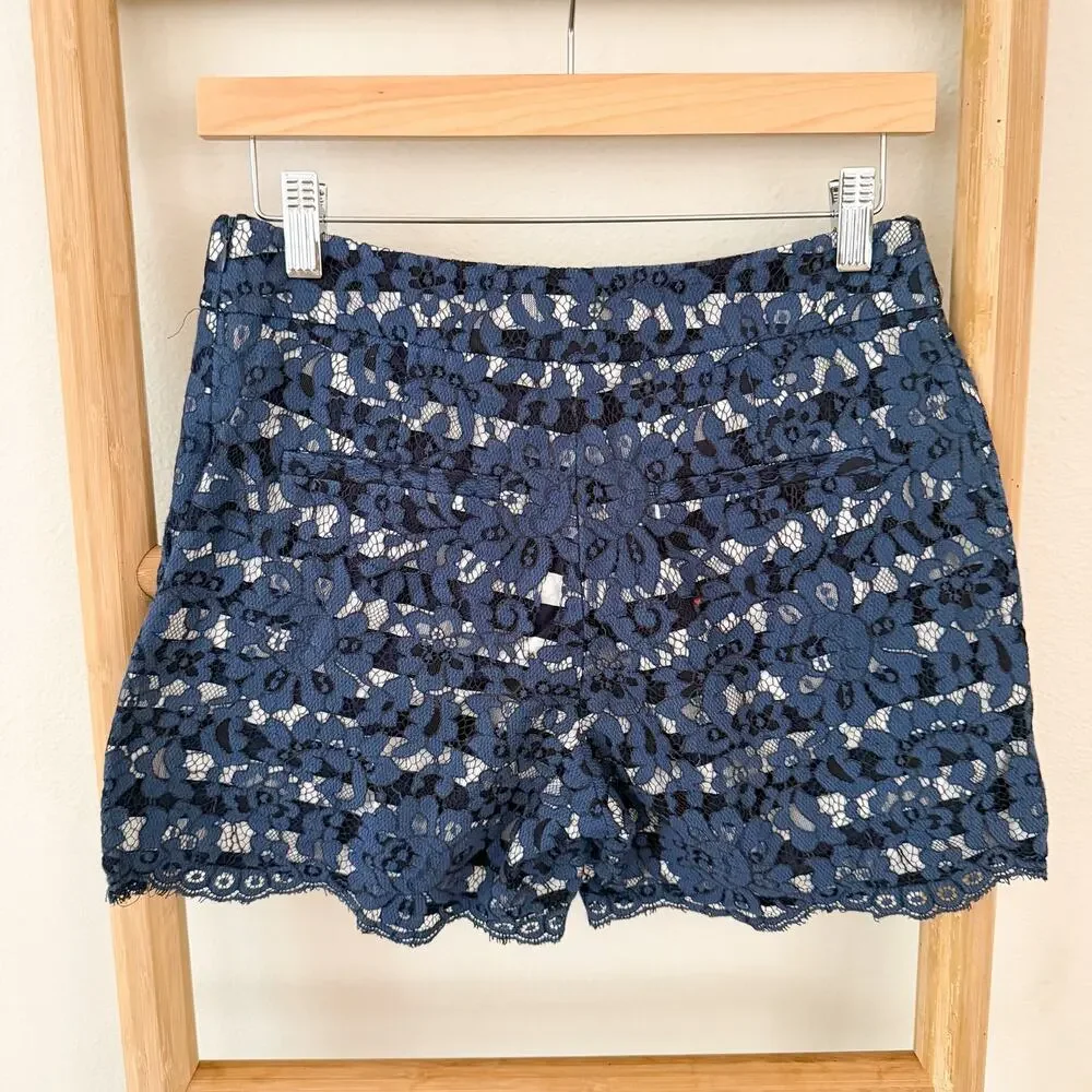 Anthropologie Cartonnier Lace Shorts Women’s 0 Blue Striped High Rise Scallop